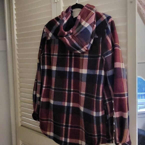 Unisex Winter Red/Blue/White Flannel Fleece Jacket with Pockets Small - Picture 3 of 6